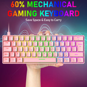 ZIYOU LANG T60 Mini 60% Percent Gaming Mechanical Keyboard UK Layout 19 Rainbow Light Up Compact Keyboard USB-C Cable for PC MAC