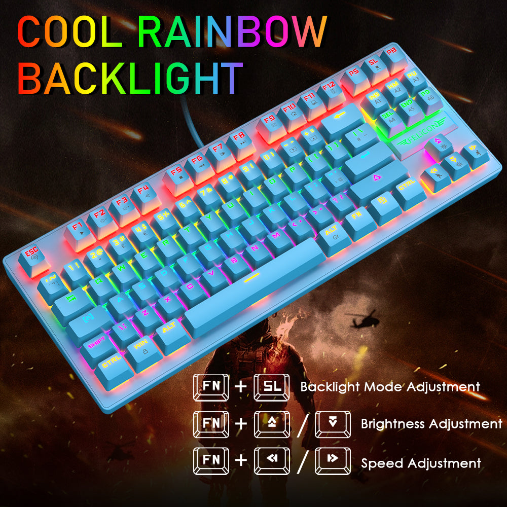 FELiCON K2 Wired 80% Percent Mechanical Gaming Keyboard UK Layout Rainbow Light Up Keyboard Compact 88 Keys Ergonomic for PC Mac