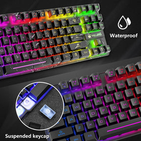 ZIYOU LANG T87 Wireless Gaming Keyboard and Mouse Combo with 87 Key Rainbow LED Backlight Rechargeable 3800mAh Battery Mechanical Feel Anti-ghosting Ergonomic Waterproof RGB Mute Mice for Computer PC Gamer (Black)