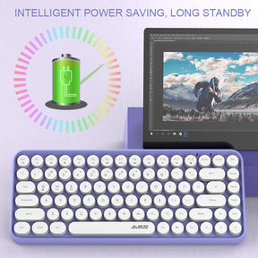 AJAZZ 308i Retro Wireless Keyboard, Cute Round Compact 84 Keys Silent Bluetooth Keyboard, Typewriter Design for iPad, PC, Laptop