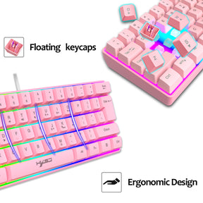 HXSJ V700 60% Gaming Keyboard, 61 Keys Portable Mini Compact Keyboard, 11 RGB Illuminated LED Backlit Waterproof Keyboard