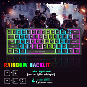 ZIYOU LANG T61 60% Ultra Compact Wireless Gaming Keyboard and Mouse Set with Mousepad 2400 DPI Rainbow Backlit 3800 mAh Rechargeable