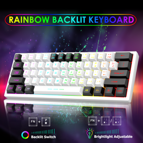 ZIYOU LANG T61 60% Ultra Compact Wireless Gaming Keyboard and Mouse Set with Mousepad 2400 DPI Rainbow Backlit 3800 mAh Rechargeable