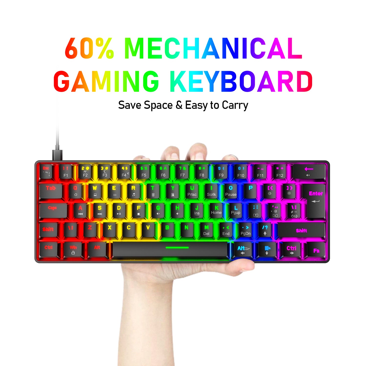 ZIYOU LANG T60 Keyboard Mouse Set, 60% Compact 62 Key USB C Backlit Mechanical Gaming Keyboard, 6400DPI RGB Gaming Mouse, Mice Pad