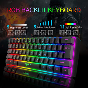 HXSJ V700 60% Gaming Keyboard, 61 Keys Portable Mini Compact Keyboard, 11 RGB Illuminated LED Backlit Waterproof Keyboard