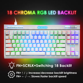 MAGIC-REFINER MK17 87 Key RGB Mechanical Gaming Keyboard, 18  RGB LED Backlit, Multimedia Digital Volume Wheel, full Keys All-ghosting-Blue Switches