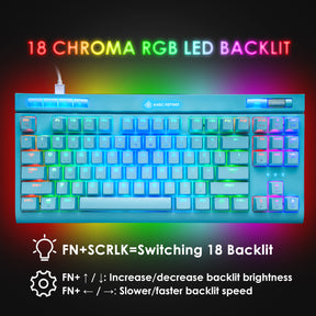 MAGIC-REFINER MK17 87 Key RGB Mechanical Gaming Keyboard, 18  RGB LED Backlit, Multimedia Digital Volume Wheel, full Keys All-ghosting-Blue Switches