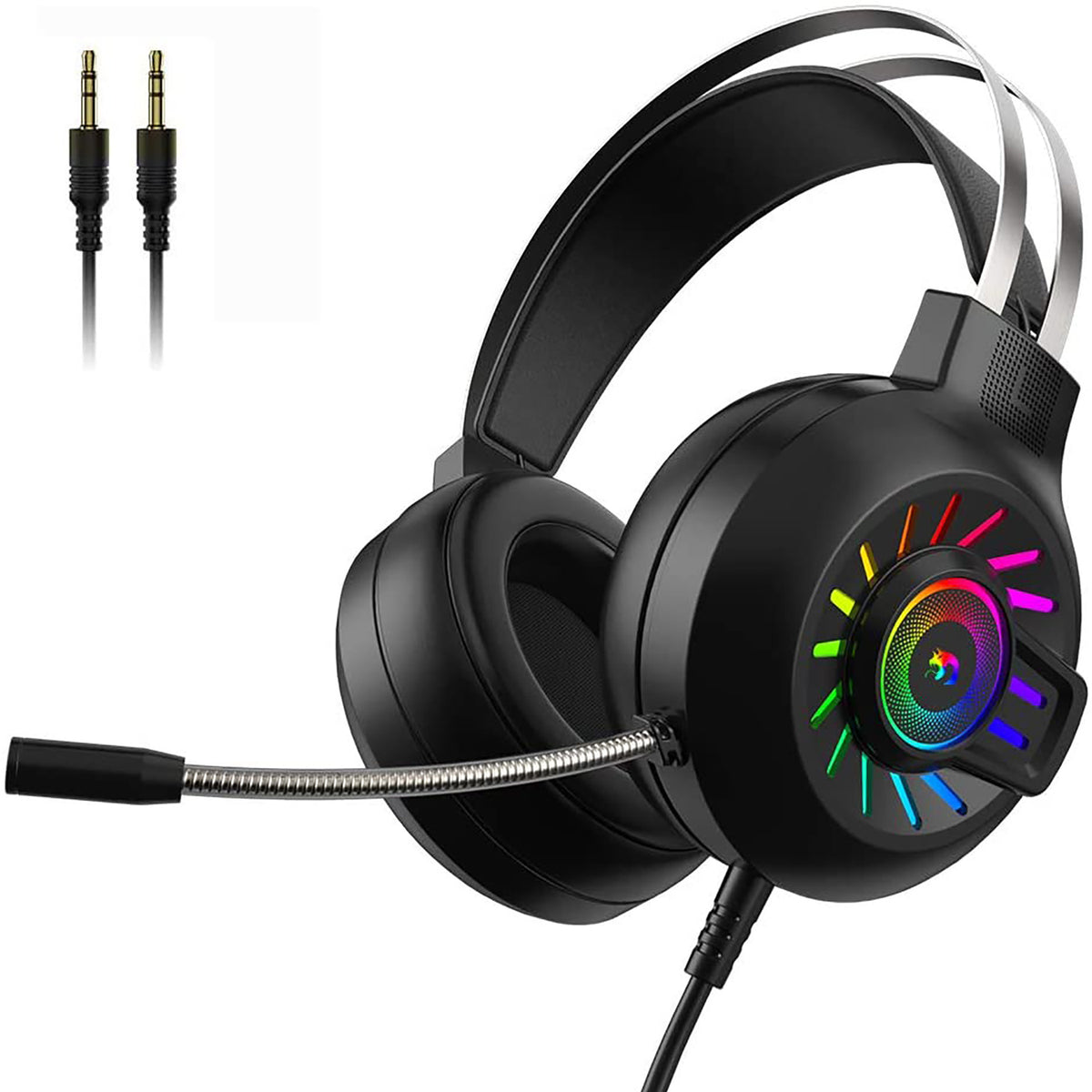 Cuffie da gioco Cuffie da gioco PS4 Cuffie da gioco stereo cablate da 3,5 mm, retroilluminate RGB Rainbow, Cuffie professionali Audio surround stereo, Microfono con cancellazione del rumore Compatibile con PC, PS4, Xbox (nero)