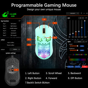 MAMBASNAKE M5 Wired Lightweight Gaming Mouse,26 RGB Backlit Mice with 7 Buttons Programmable Driver,PAW3325 12000DPI Mice, Honeycomb Shell