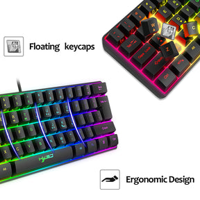 HXSJ V700 60% Gaming Keyboard, 61 Keys Portable Mini Compact Keyboard, 11 RGB Illuminated LED Backlit Waterproof Keyboard