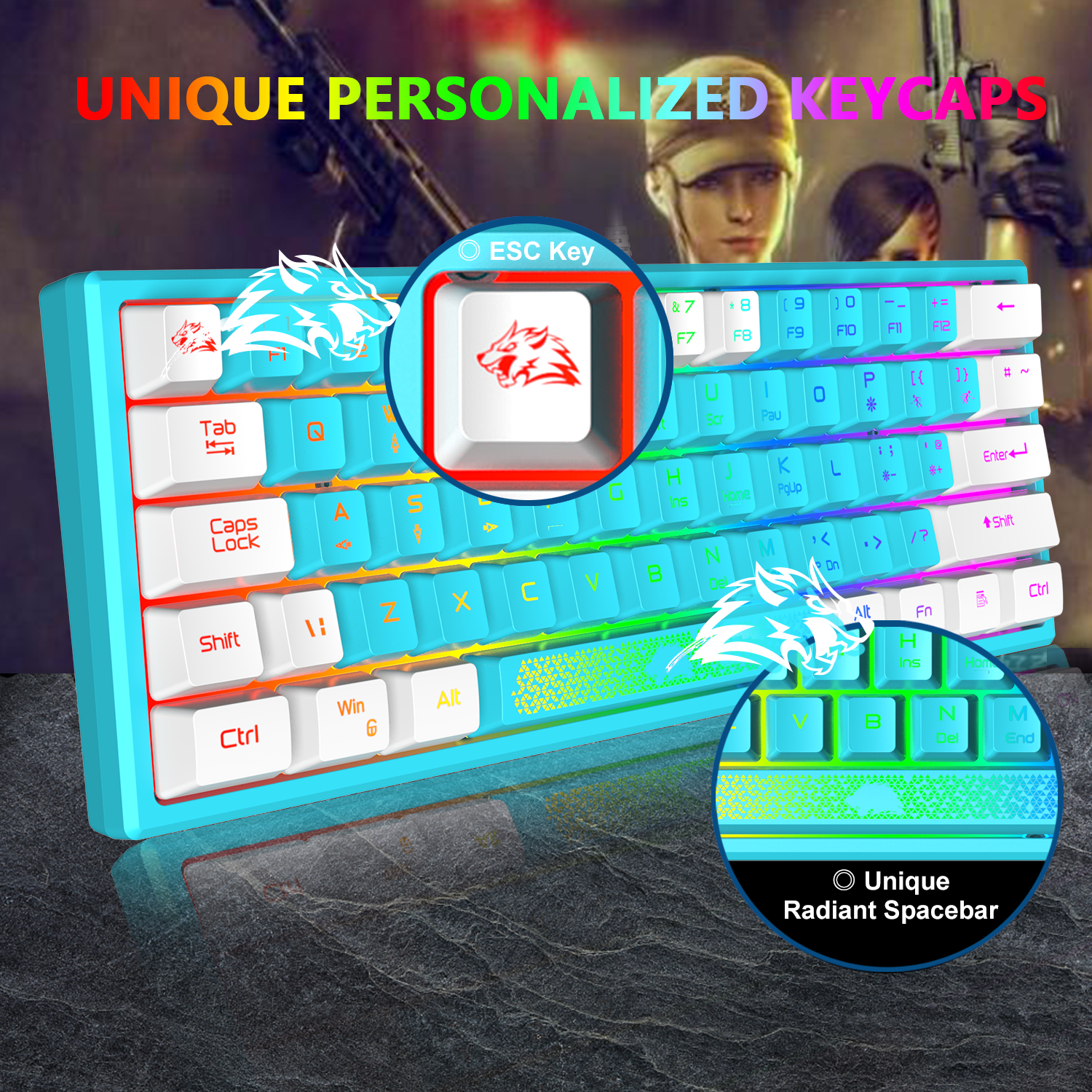 ZIYOU LANG K61 - 60 Percent Compact Gaming Keyboard UK Layout Ultralight LED Backlit Mechanical Feel PS4 Laptop PC Accessories