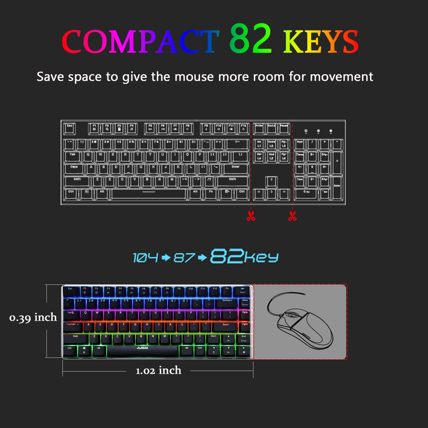 AJAZZ AK33 Mechanical Gaming Keyboard TKL 80% Compact Light Up Keyboard 82 Key Anti-Ghosting Detachable USB-C Cable for PC Mac