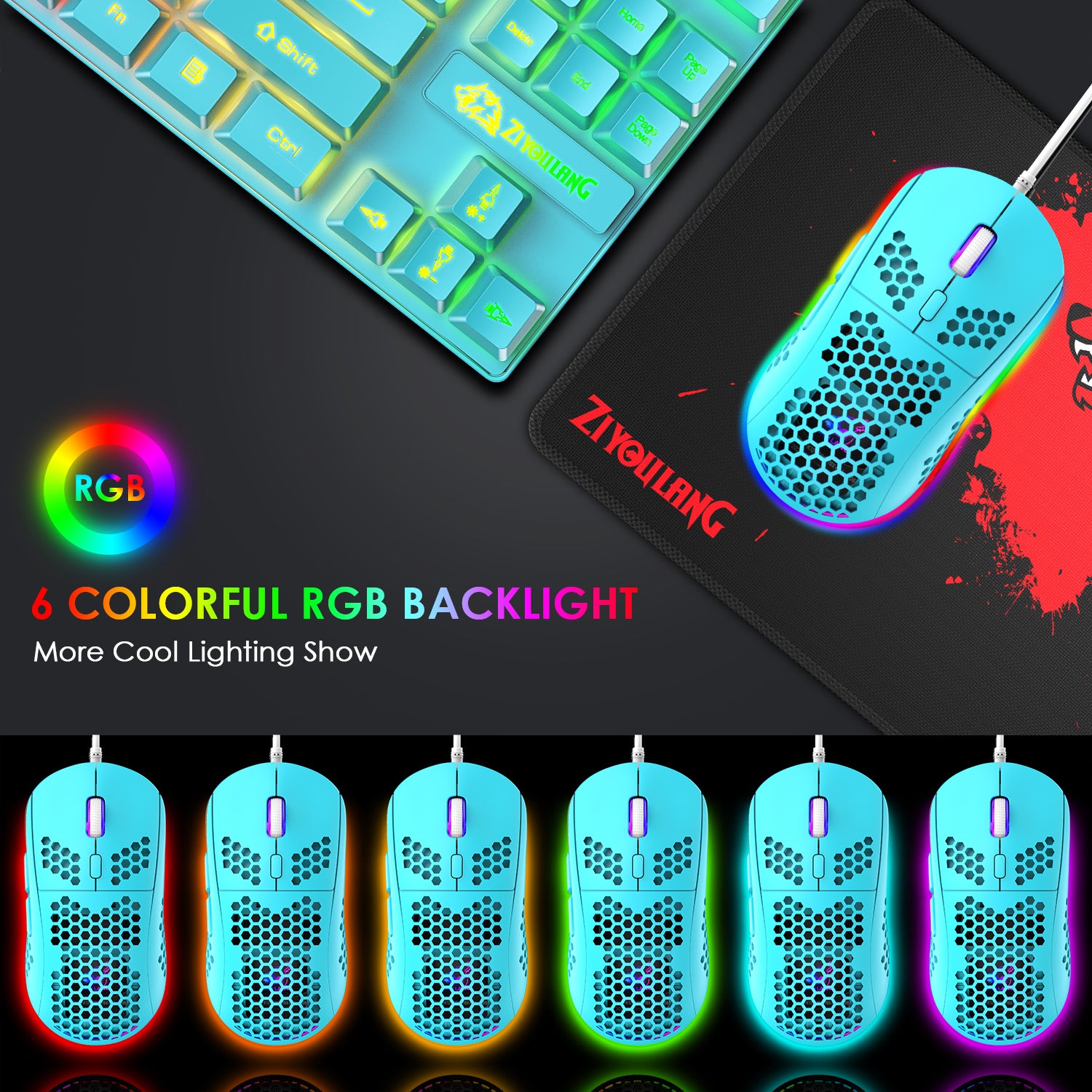 ZIYOU LANG T2 Gaming Keyboard and Mouse, Mechanical Feel Keyboard,RGB 6400 DPI Lightweight Gaming Mouse for Windows PC Gamers