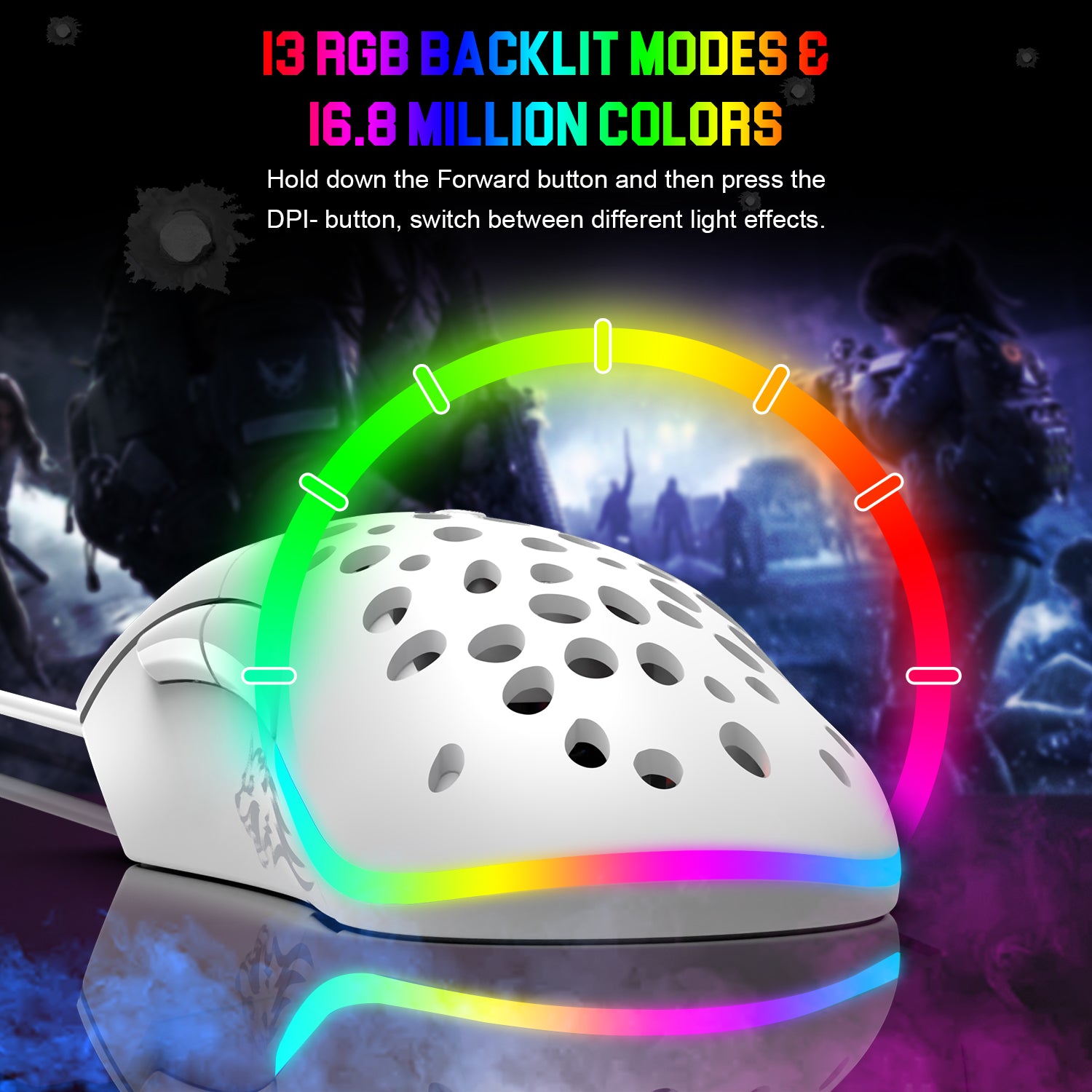 ZIYOU LANG D19 Wired RGB Gaming Mouse, 12000DPI, 7 Programmable Buttons, Adjustable Weights, Honeycomb Shell Mice for PC/PS4/XBOX