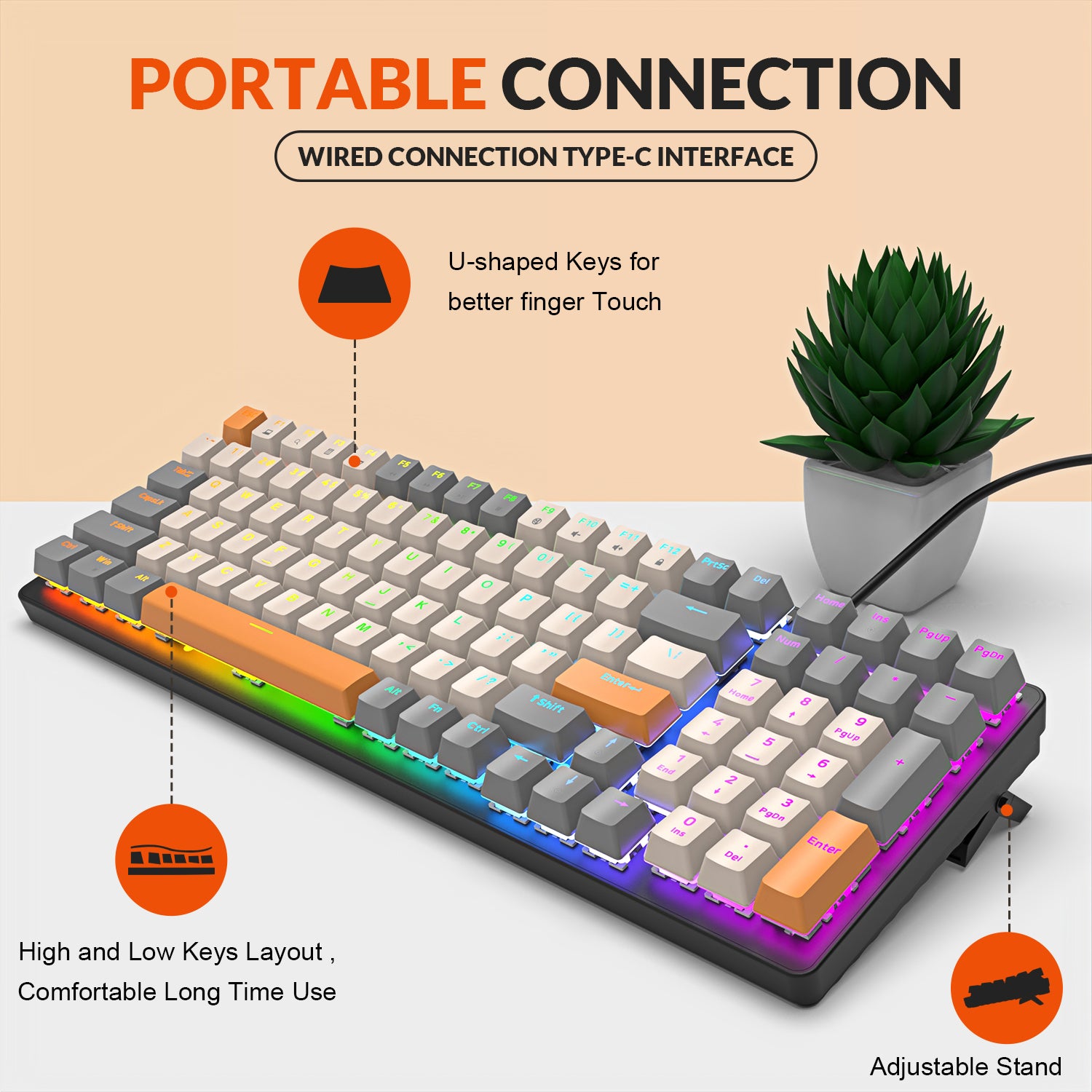 ZIYOU LANG K3 Mechanical Keyboard Ultra-Compact Mini 98-Key Wired Type C USB Water-resistant RGB Illuminated Clicky Linear Switch