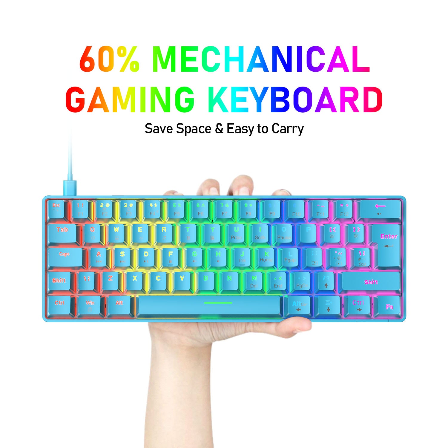 ZIYOU LANG T60 Keyboard Mouse Set, 60% Compact 62 Key USB C Backlit Mechanical Gaming Keyboard, 6400DPI RGB Gaming Mouse, Mice Pad