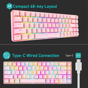 ZIYOU LANG T8 60% Mechanical Mini Gaming Keyboard Compact Type C Wired 68 Keys LED Backlit USB Waterproof Keyboard 18 Chroma RGB