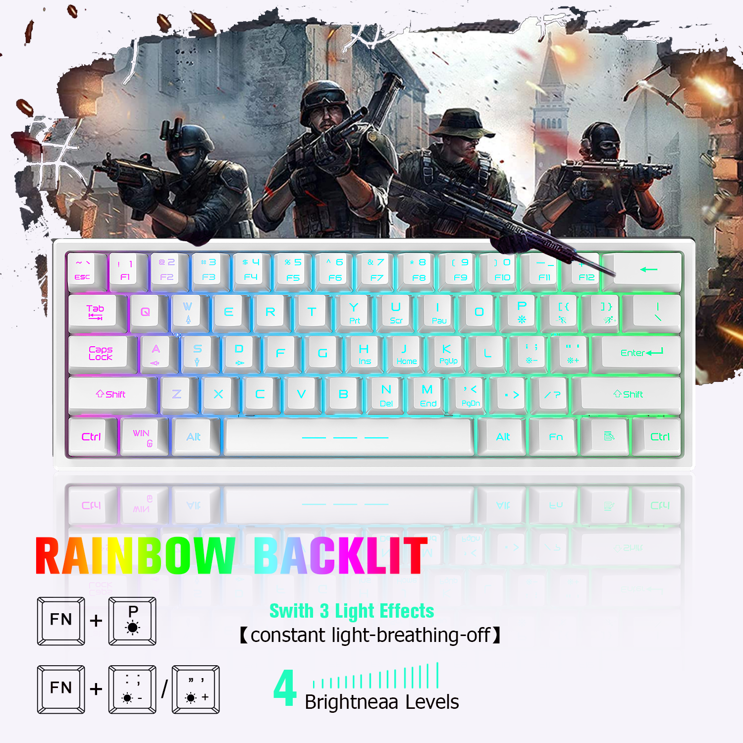 ZIYOU LANG T61 60% Ultra Compact Wireless Gaming Keyboard and Mouse Set with Mousepad 2400 DPI Rainbow Backlit 3800 mAh Rechargeable