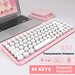 AJAZZ 308i Retro Wireless Keyboard, Cute Round Compact 84 Keys Silent Bluetooth Keyboard, Typewriter Design for iPad, PC, Laptop