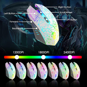 KUIYN T6 Wired Keyboard Mouse Combo 12 Chroma RGB Backlit Mechanical Feel Gaming Keyboard+2400DPI 6 Buttons LED Gaming Mouse+Mouse Pad