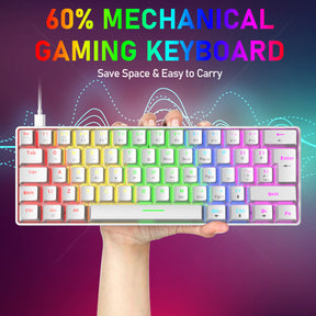 ZIYOU LANG T60 Mini 60% Percent Gaming Mechanical Keyboard UK Layout 19 Rainbow Light Up Compact Keyboard USB-C Cable for PC MAC