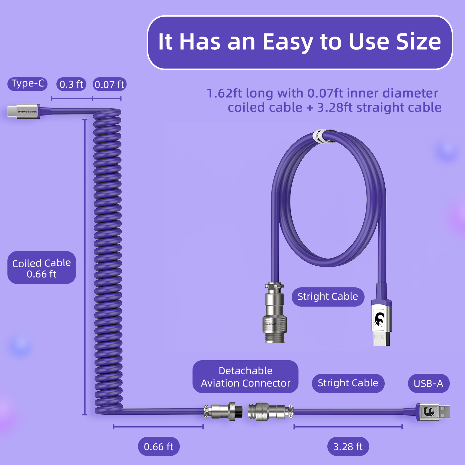 MAMBASNAKE Coiled Gaming Keyboard Cable, Pro Custom USB-C Cable for Mechanical Keyboard, TPU Spring Type-C Cable with Metal Aviation Connector