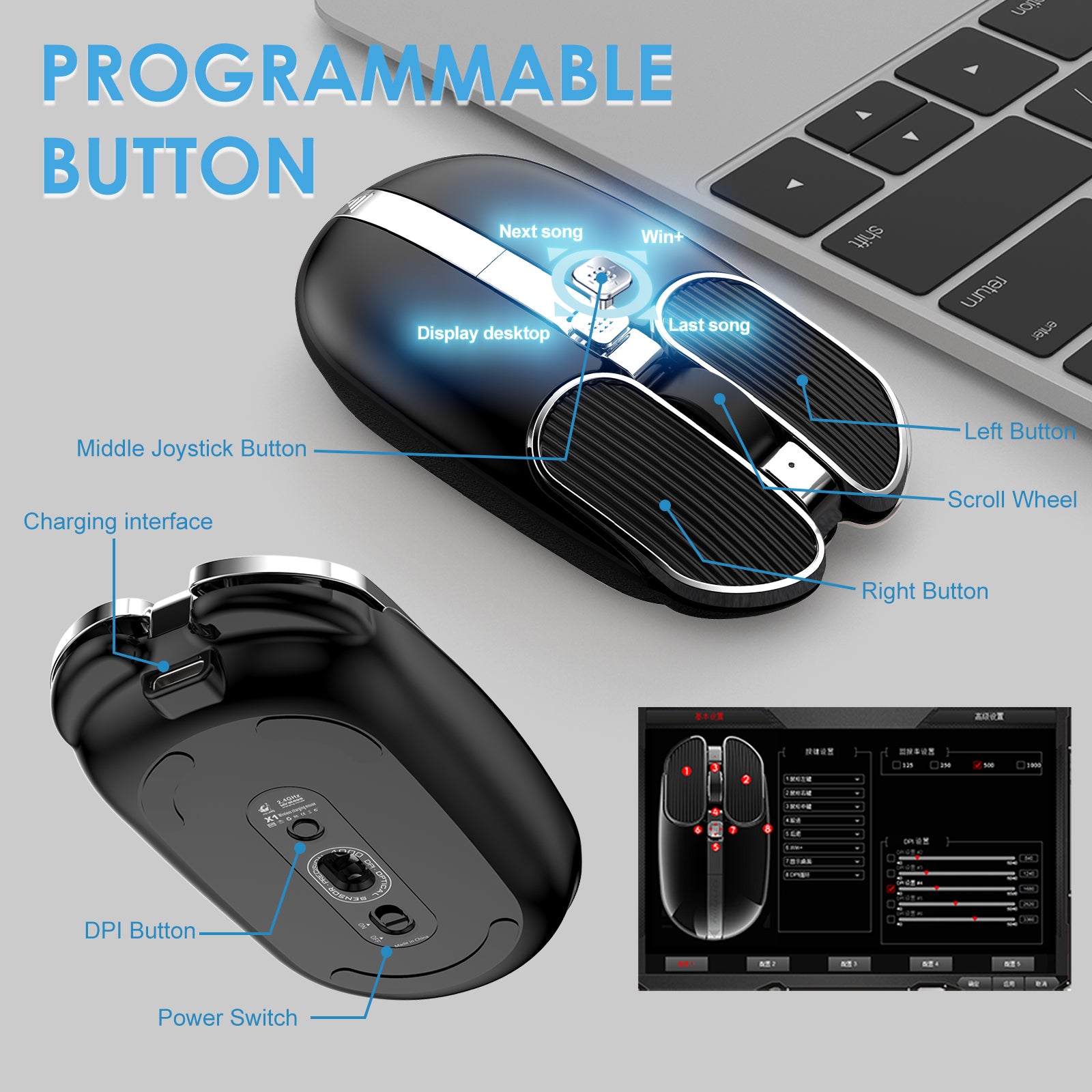 ZIYOU LANG X1 Wireless Rechargable  Mouse , 2.4G Cordless Light Silent Office Mice , 3200 DPI, 8 Programmable Joystick Button