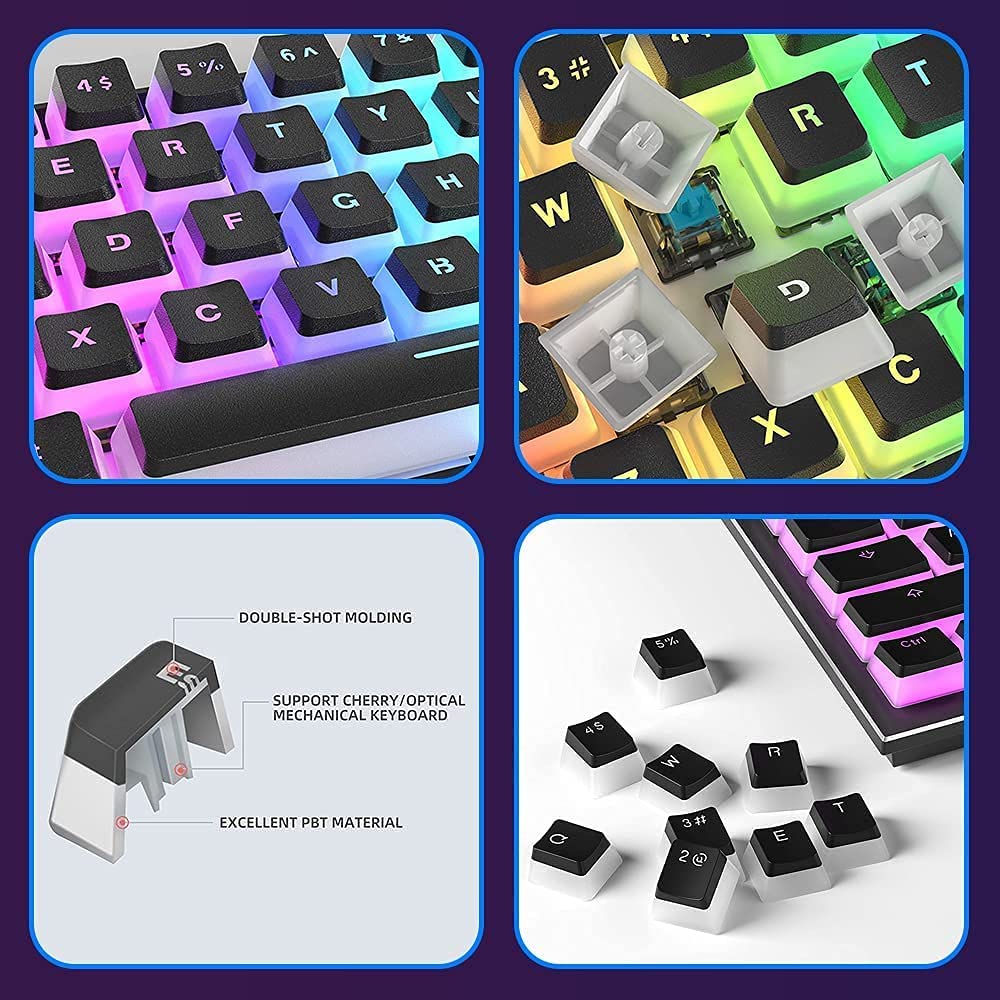 AJAZZ PBT Pudding Keycaps with Keycap Puller 108 Key Double Shot Keycaps Translucent Layer OEM Profile Keycap Full 104 Key/60% Compact 61 Key/68 Key