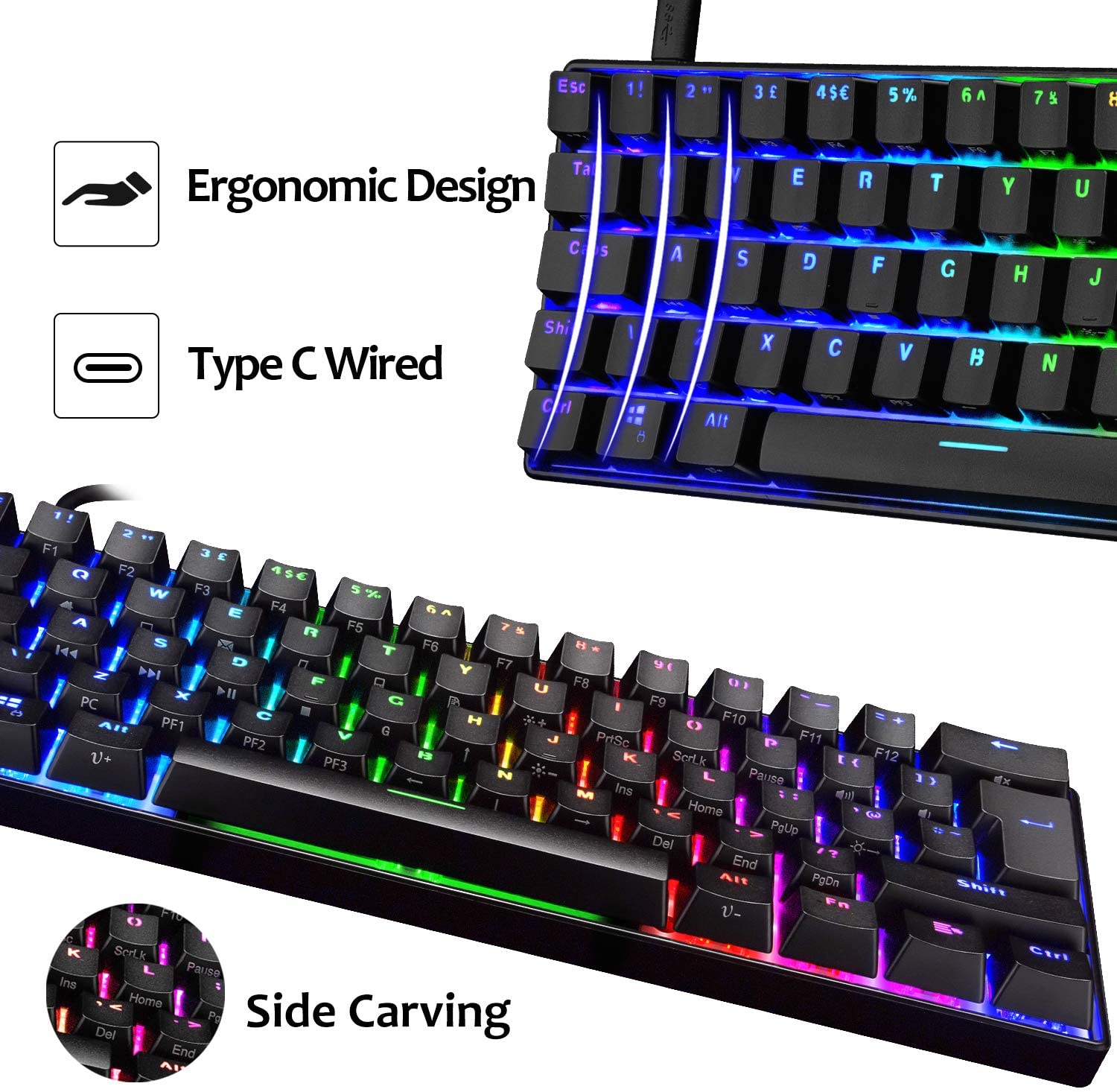 MAGIC-REFINER MK21 60% True Mechanical Gaming Keyboard UK Layout Type C Wired 62 Keys 14 Chroma RGB Backlight Keyboard Full Anti-ghosting