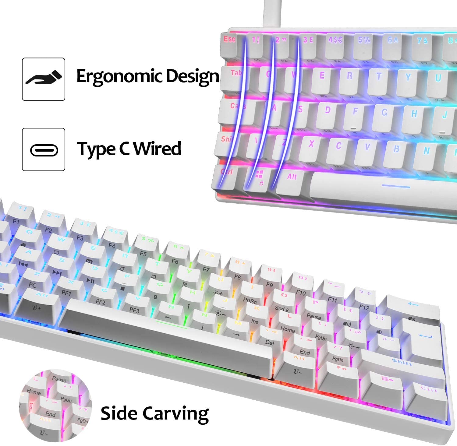 MAGIC-REFINER MK21 60% True Mechanical Gaming Keyboard UK Layout Type C Wired 62 Keys 14 Chroma RGB Backlight Keyboard Full Anti-ghosting