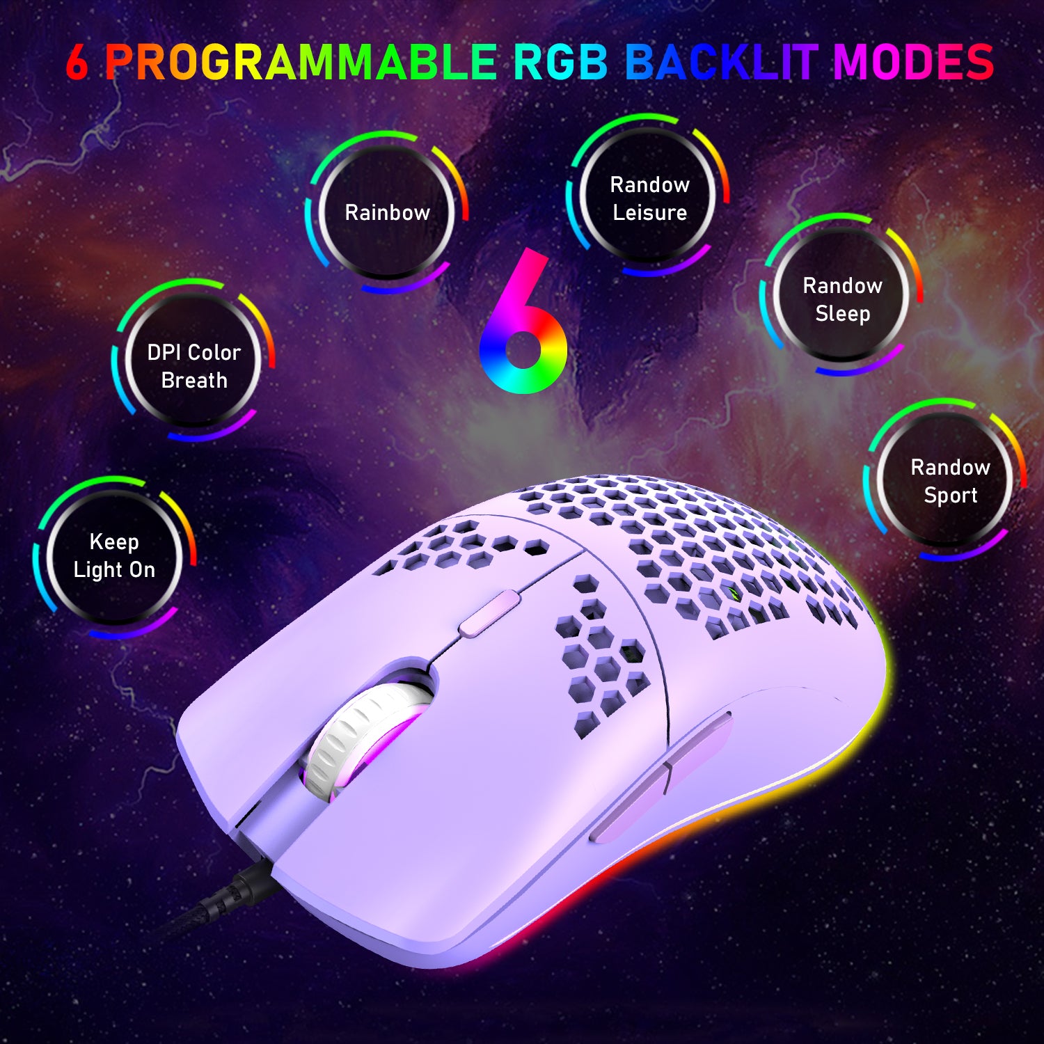 ZIYOU LANG M1 Wired Lightweight Gaming Mouse,6 RGB Backlit with 7 Buttons Programmable, Adjustable 6400DPI ,Ultralight Honeycomb Shell