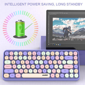 AJAZZ 308i Retro Wireless Keyboard, Cute Round Compact 84 Keys Silent Bluetooth Keyboard, Typewriter Design for iPad, PC, Laptop