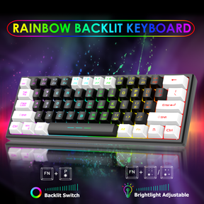 ZIYOU LANG T61 60% Ultra Compact Wireless Gaming Keyboard and Mouse Set with Mousepad 2400 DPI Rainbow Backlit 3800 mAh Rechargeable