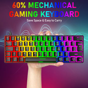 ZIYOU LANG T60 Mini 60% Percent Gaming Mechanical Keyboard UK Layout 19 Rainbow Light Up Compact Keyboard USB-C Cable for PC MAC