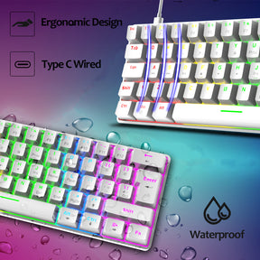 ZIYOU LANG T60 Mini 60% Percent Gaming Mechanical Keyboard UK Layout 19 Rainbow Light Up Compact Keyboard USB-C Cable for PC MAC