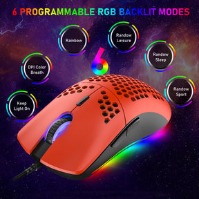 ZIYOU LANG M1 Wired Lightweight Gaming Mouse,6 RGB Backlit with 7 Buttons Programmable, Adjustable 6400DPI ,Ultralight Honeycomb Shell