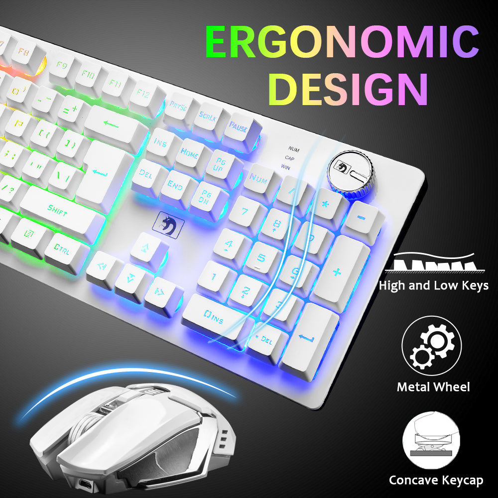 MAMBASNAKE K620 Wireless Gaming Keyboard & Mouse Combo,Mechanical Feel 100% Light Up Keyboard 4800mAh Rechargeable+PC Gaming Mice