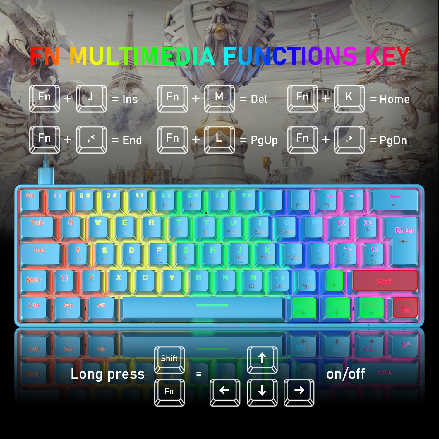 ZIYOU LANG T60 Keyboard Mouse Set, 60% Compact 62 Key USB C Backlit Mechanical Gaming Keyboard, 6400DPI RGB Gaming Mouse, Mice Pad