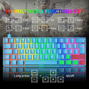 ZIYOU LANG T60 Keyboard Mouse Set, 60% Compact 62 Key USB C Backlit Mechanical Gaming Keyboard, 6400DPI RGB Gaming Mouse, Mice Pad