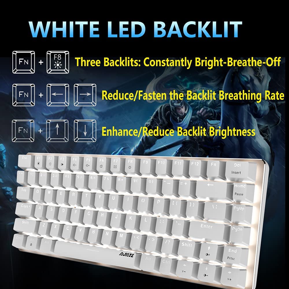 AJAZZ AK33 Gaming Mechanical Keyboard Type-C Computer Keyboard with Rainbow LED Backlit 82keys Anti-ghosting, Blue Switch