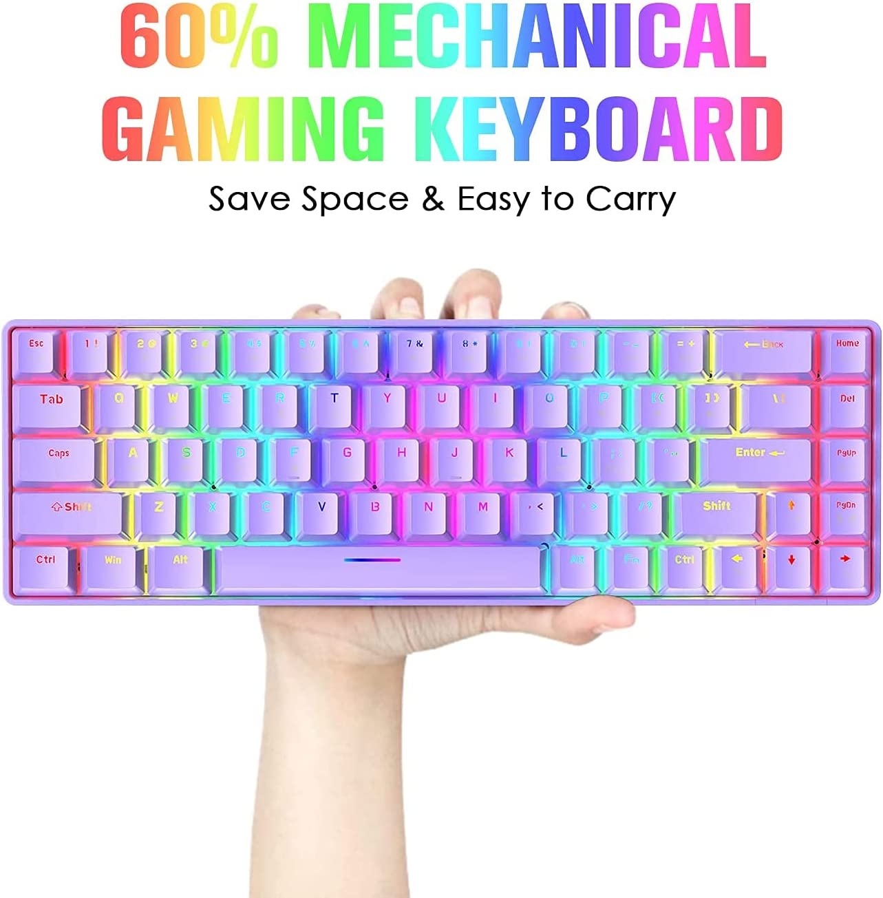 ZIYOU LANG T8 60% Mechanical Mini Gaming Keyboard Compact Type C Wired 68 Keys LED Backlit USB Waterproof Keyboard 18 Chroma RGB