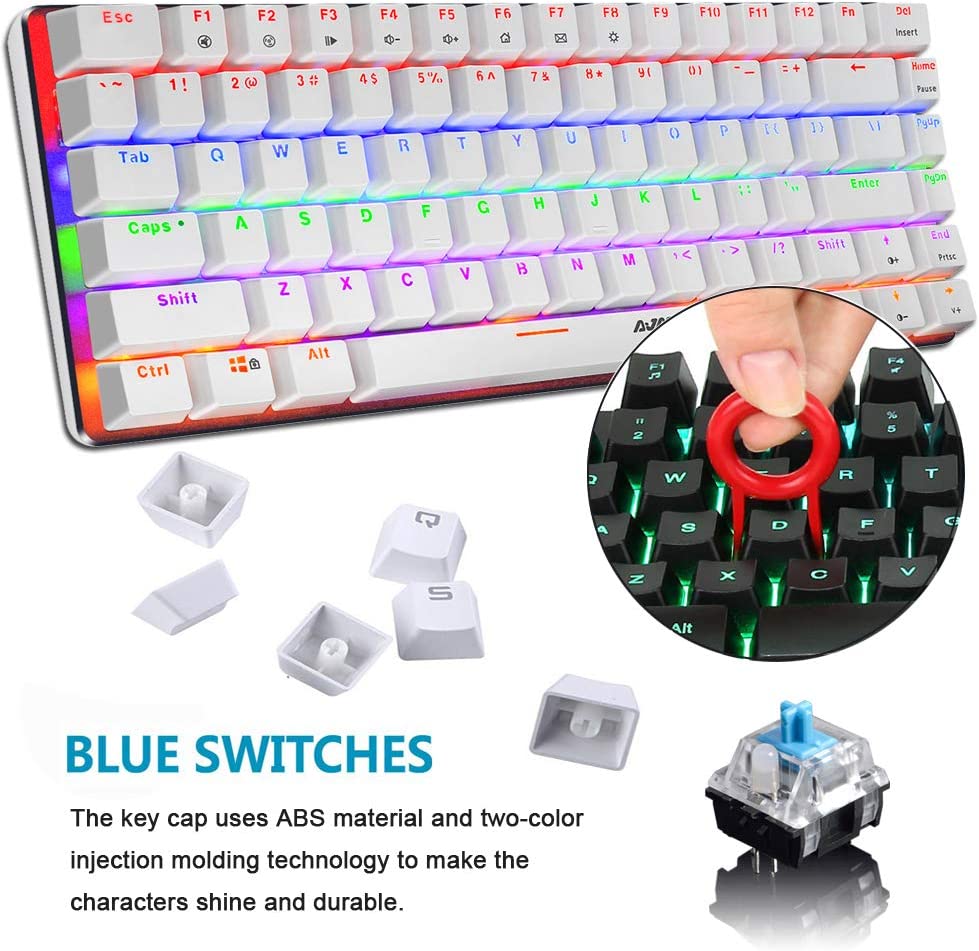 AJAZZ AK33 Gaming Mechanical Keyboard Type-C Computer Keyboard with Rainbow LED Backlit 82keys Anti-ghosting, Blue Switch