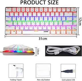 AJAZZ AK33 Gaming Mechanical Keyboard Type-C Computer Keyboard with Rainbow LED Backlit 82keys Anti-ghosting, Blue Switch