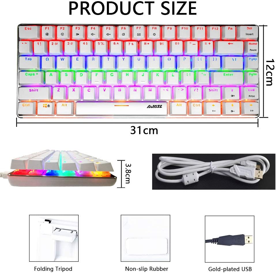 AJAZZ AK33 Gaming Mechanical Keyboard Type-C Computer Keyboard with Rainbow LED Backlit 82keys Anti-ghosting, Blue Switch