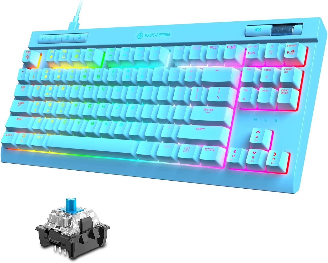 MAGIC-REFINER MK17 87 Key RGB Mechanical Gaming Keyboard, 18  RGB LED Backlit, Multimedia Digital Volume Wheel, full Keys All-ghosting-Blue Switches