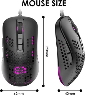 MAMBASNAKE 383 Lightweight Wired Mouse, USB Optical Computer Mice with RGB Backlit, 4 Adjustable DPI Up to 2400, Honeycomb Shell