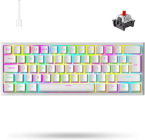 MAGIC-REFINER MK25 PRO UK Layout 60% Mechanical Keyboard, 14 RGB Backlit, Dye-Sublimation Keycap, for PC, White Grey (Red Switch)