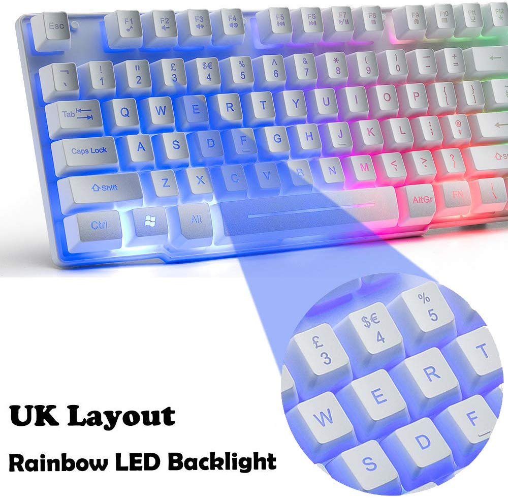 FELiCON T6 UK Layout Gaming Keyboard and Mouse Sets Rainbow Backlit Usb Gaming Keyboard  2400DPI 6 Buttons Optical  Gaming Mouse