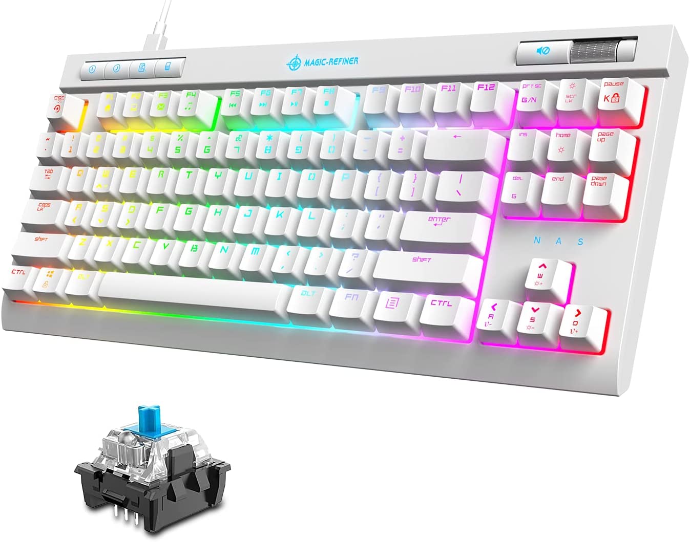 MAGIC-REFINER MK17 87 Key RGB Mechanical Gaming Keyboard, 18  RGB LED Backlit, Multimedia Digital Volume Wheel, full Keys All-ghosting-Blue Switches