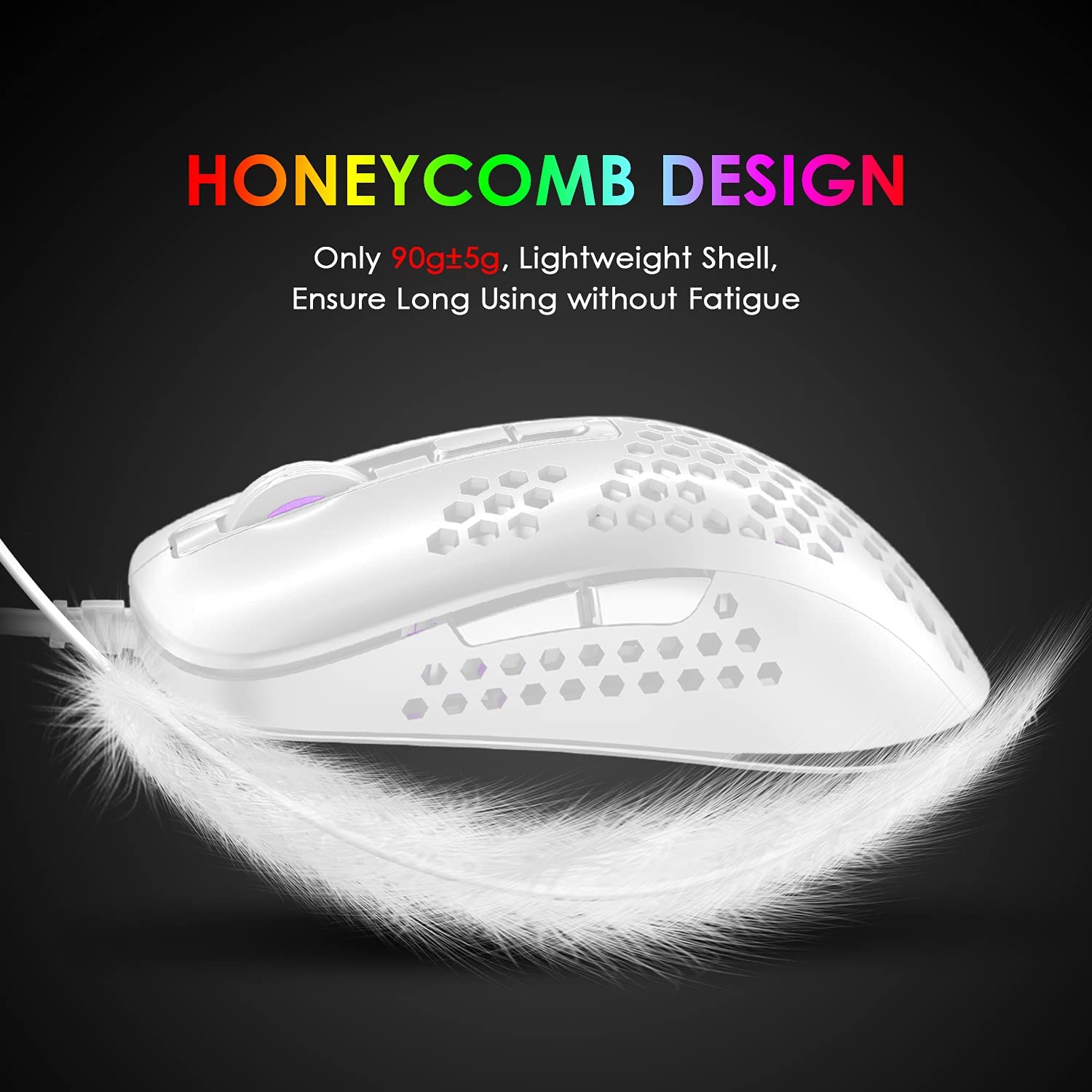 MAMBASNAKE 383 Lightweight Wired Mouse, USB Optical Computer Mice with RGB Backlit, 4 Adjustable DPI Up to 2400, Honeycomb Shell